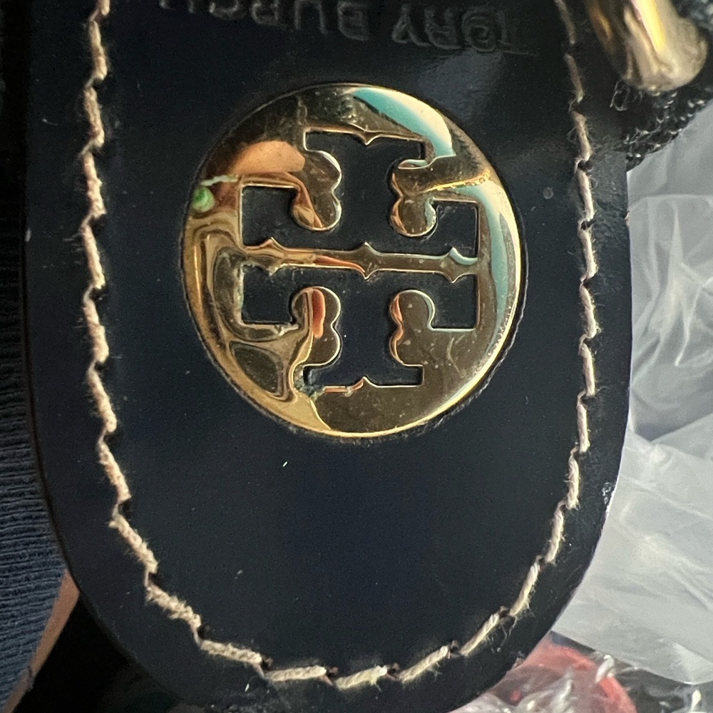 Tory Burch Navy Denim Wedges with Gold Buckle - Picture 2 of 7